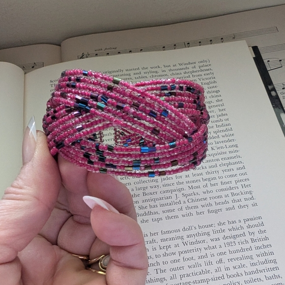 Pink and Blue Multi-Strand Beaded Bracelet - Picture 4 of 11